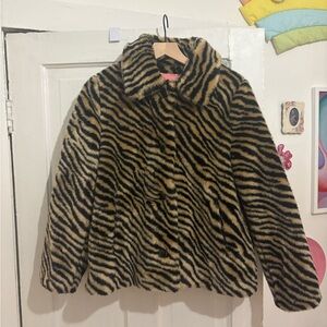 Vintage Kate spade Y2K faux Fur Zebra Print Jacket - Black & Tan